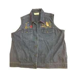 Vintage Horse Denim Jean Vest Sleeveless Top Embroidered Western Rodeo‎ Large